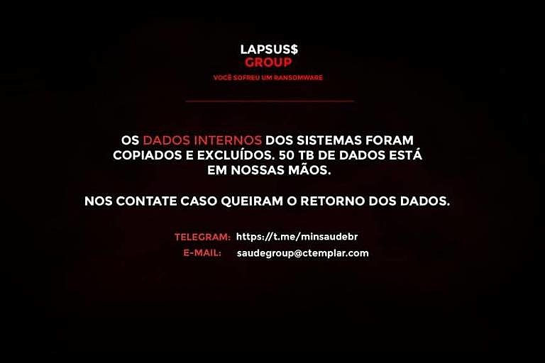 Recado do suposto grupo hacker apareceu em canais oficiais do Ministério da Saúde