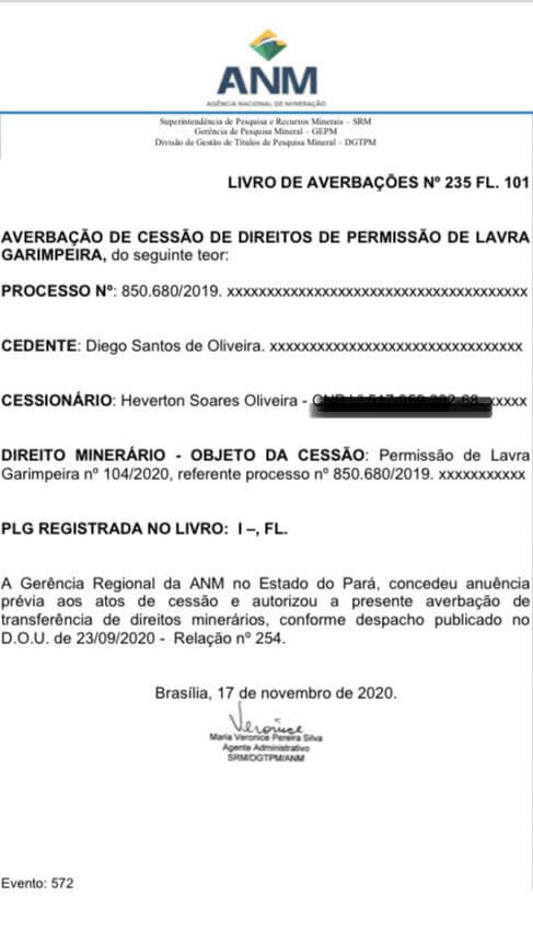 A Agência Sportlight pesquisou e constatou que, durante o governo Bolsonaro, “Grota” obteve 18 “permissões de lavras garimpeiras”. Todas com protocolo de entrada em 19 de setembro de 2019